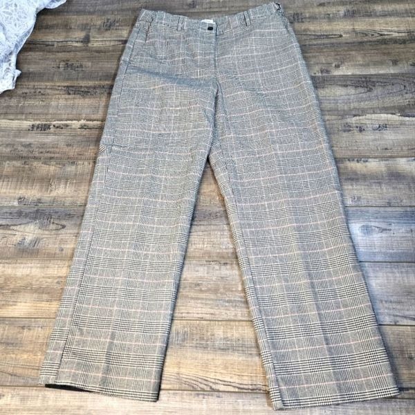 LL Bean Houndstooth Plaid Pants Trouser Pants Classic Fit Stretch Waist Size 12