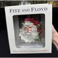 Brand New! Fitz & Floyd Blown Glass Christmas Ornament JOSN Santa Head