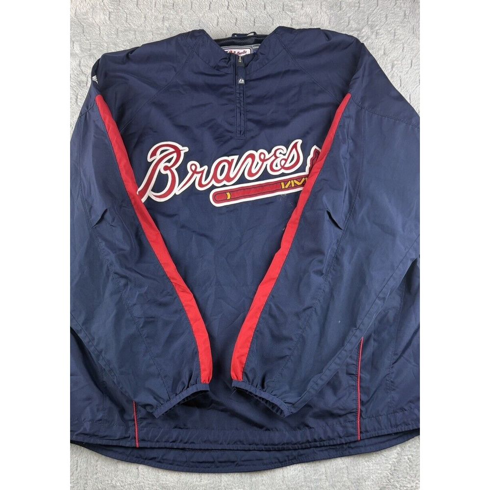 Majestic Authentic Coolbase ATLANTA BRAVES Blue Stitched Pullover Men's Size XL