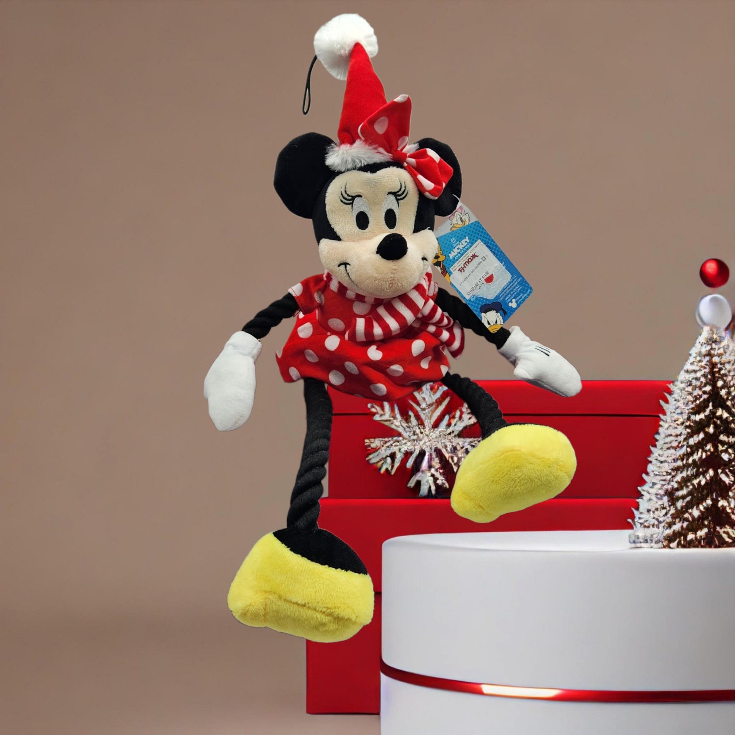 NwT Disney & Friends ~ Santa Mickey & Minnie Mouse~  Squeaker Tuggable Rope Toy