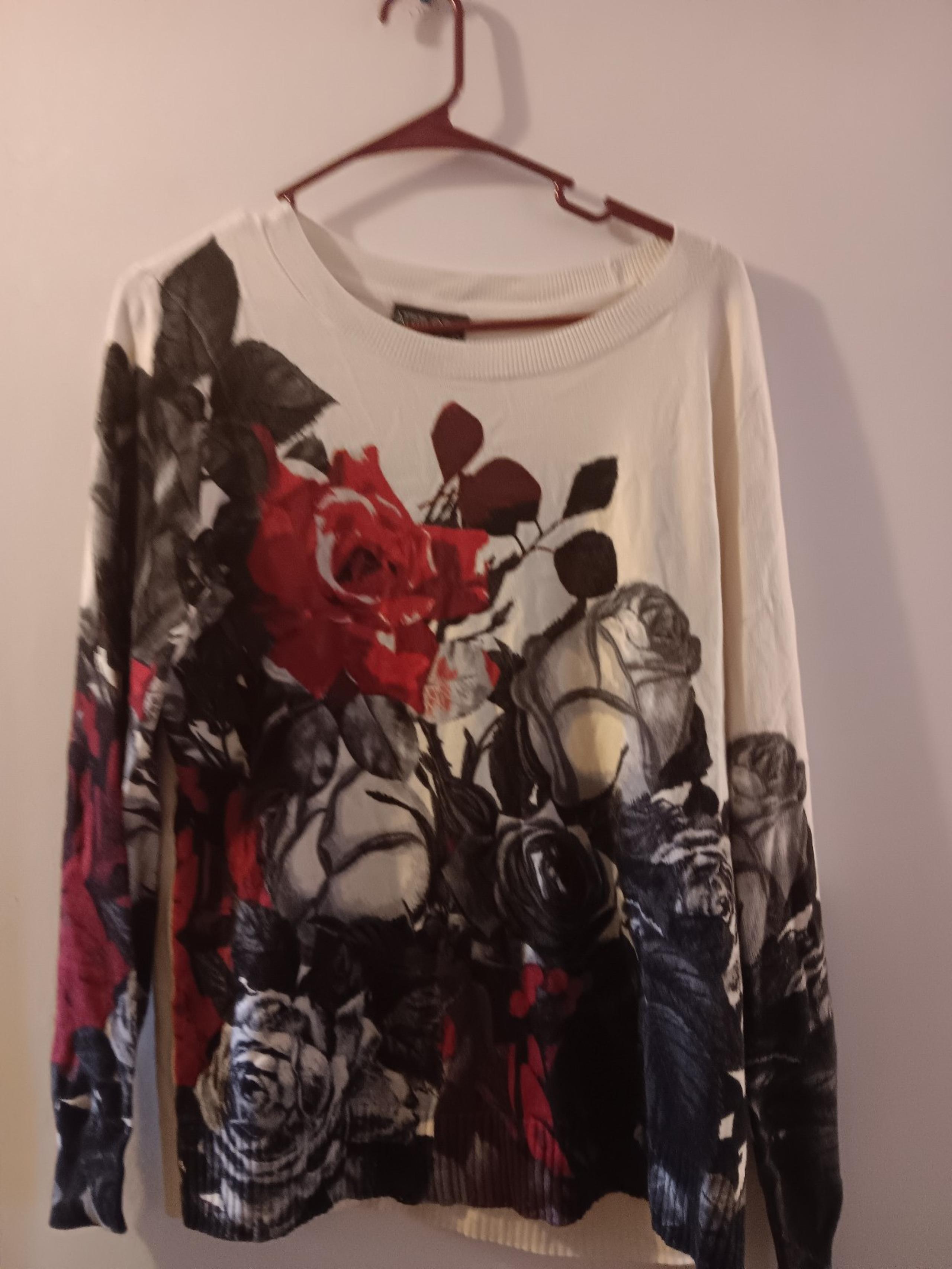 Womens new with tags attitudes by rene white sweater red roses medium