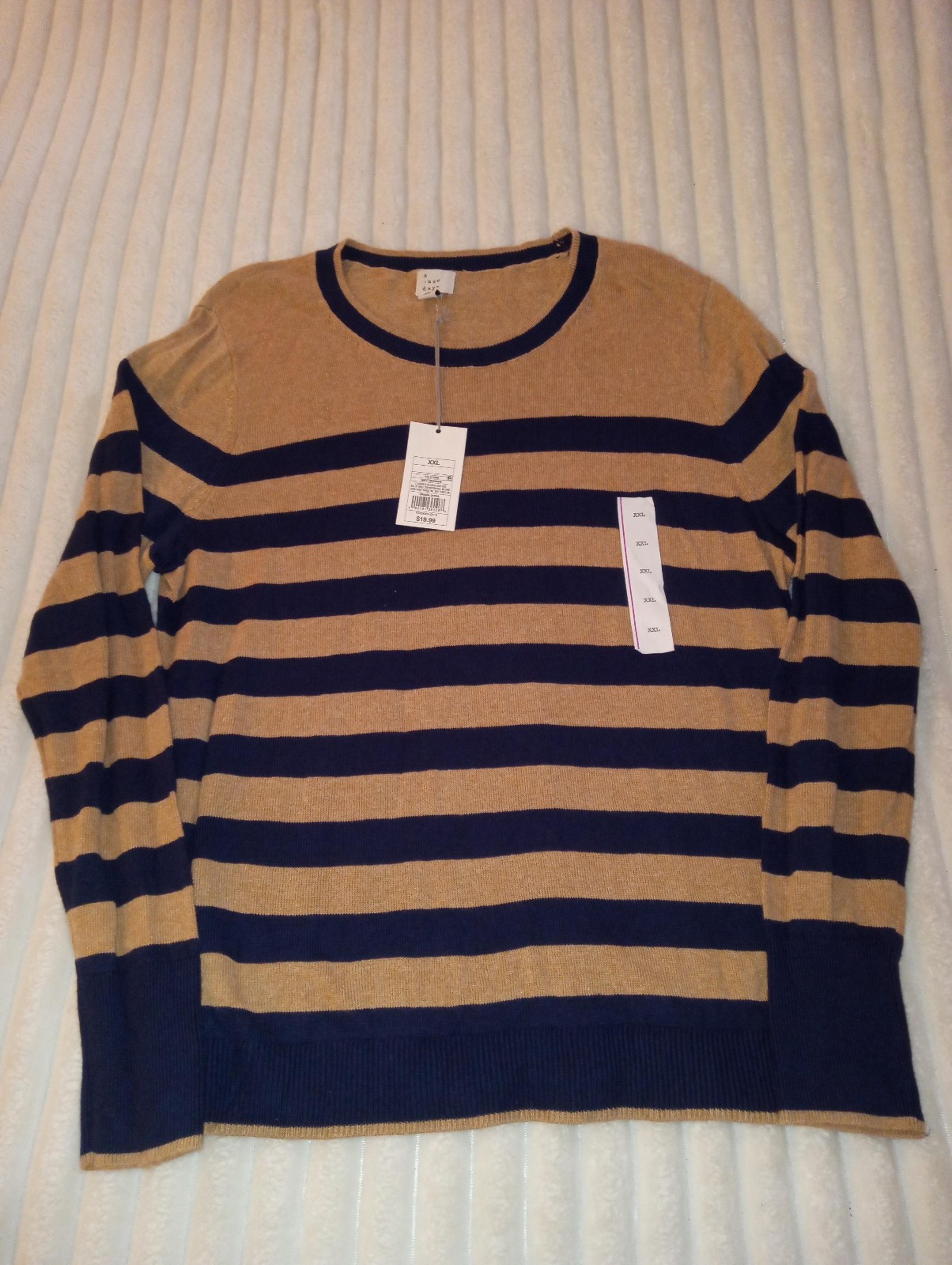 A New Day Crew Neck Sweater Women's Size 2XL Navy Tan New with Tags