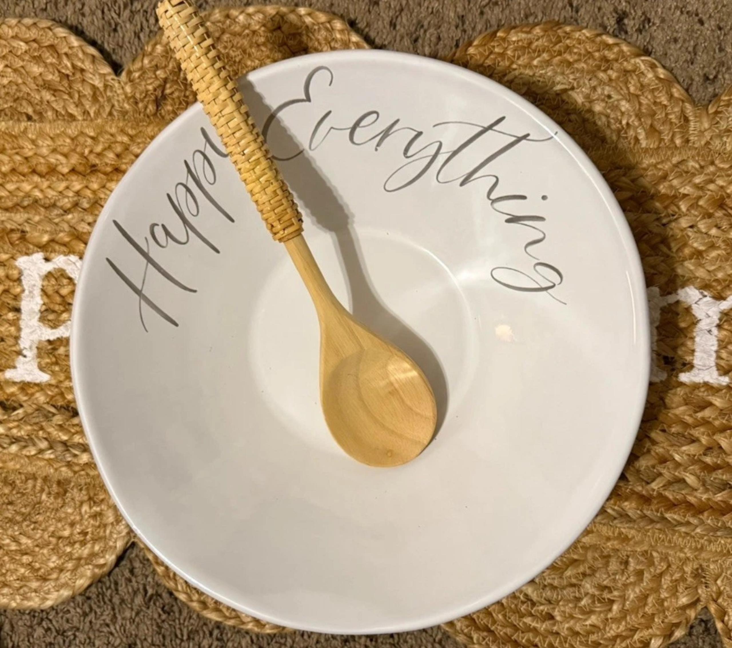 NEW! Happy Everything Terracotta Serving Bowl Set 12"Dia Includes Wooden Spoon
