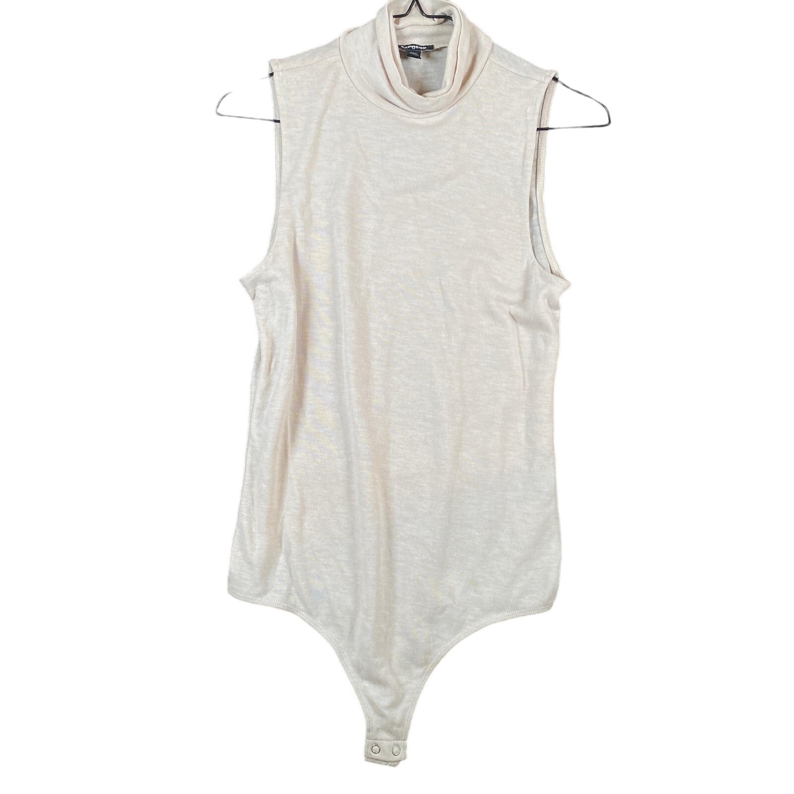 Express Womens Sweater Cream Sleeveless Mock Neck Bodysuit Stretch Medium