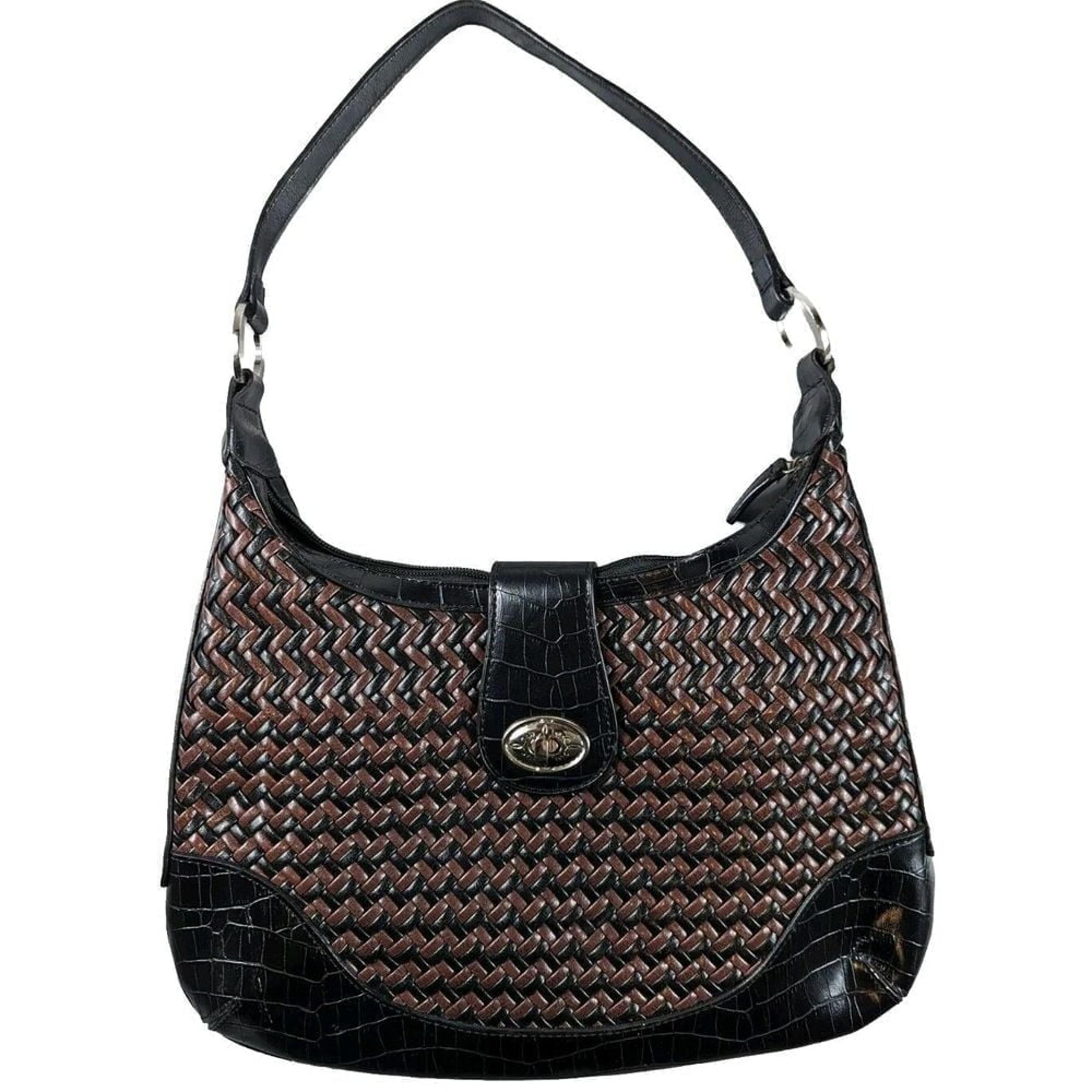 Coldwater Creek Black / Brown  Braided Weaved Shoulder Purse Bag Lined NWOT