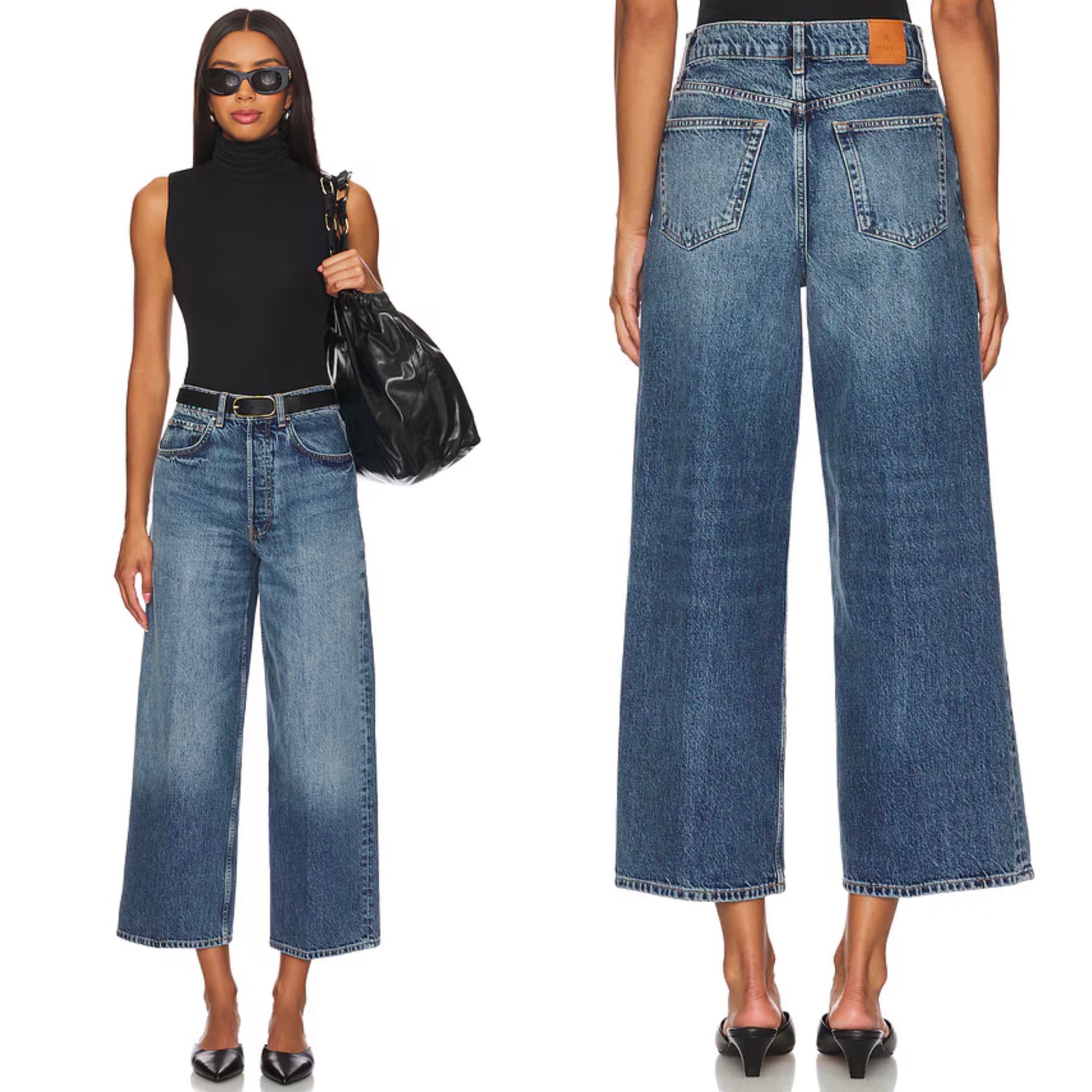 NWT ANINE BING Rick High Rise Relaxed Wide Leg Jeans in Deep Alto Blue Size 23