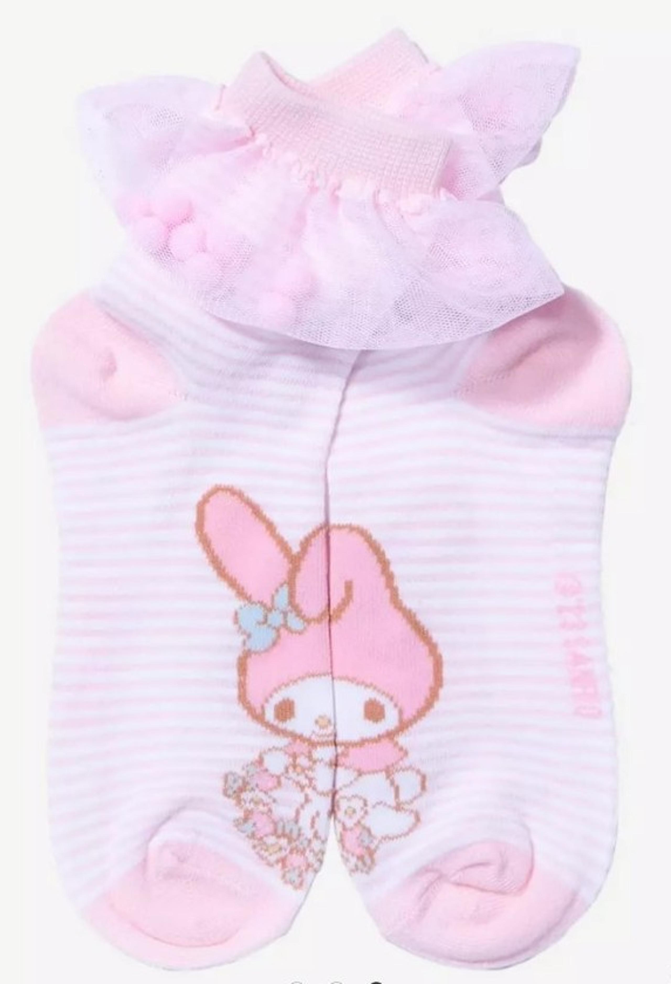 New Sanrio My Melody Pink Tulle Pom Ankle Socks