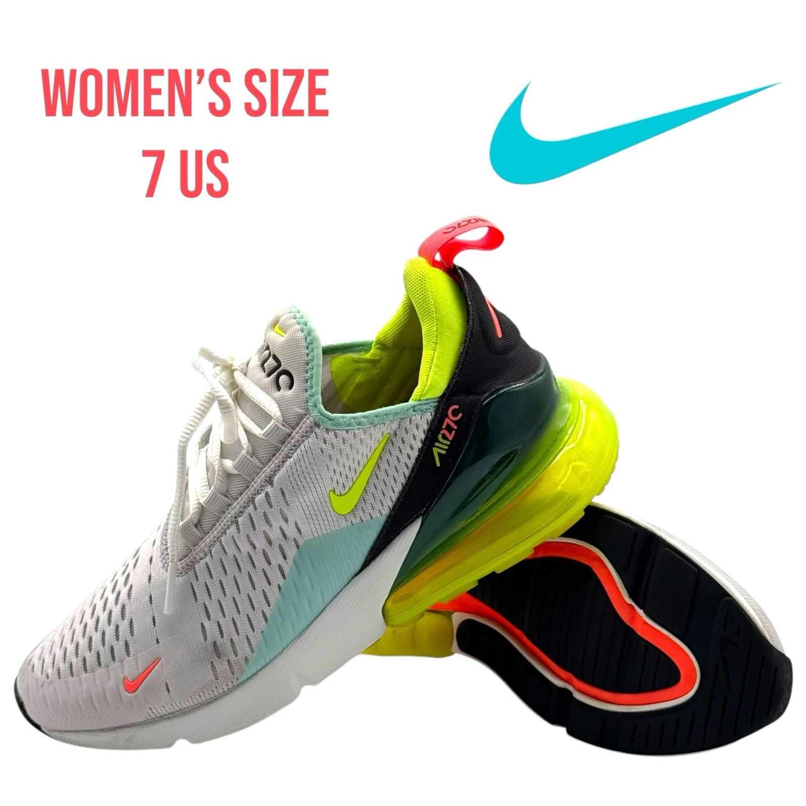Nike Air Max 270 Vast Grey Hot Lava Women's Size 7 Trainers Shoes Gym Athleisure