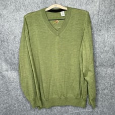 Orvis Men's Merino Wool V-Neck Long Sleeve Pullover Green Sweater- Sz L