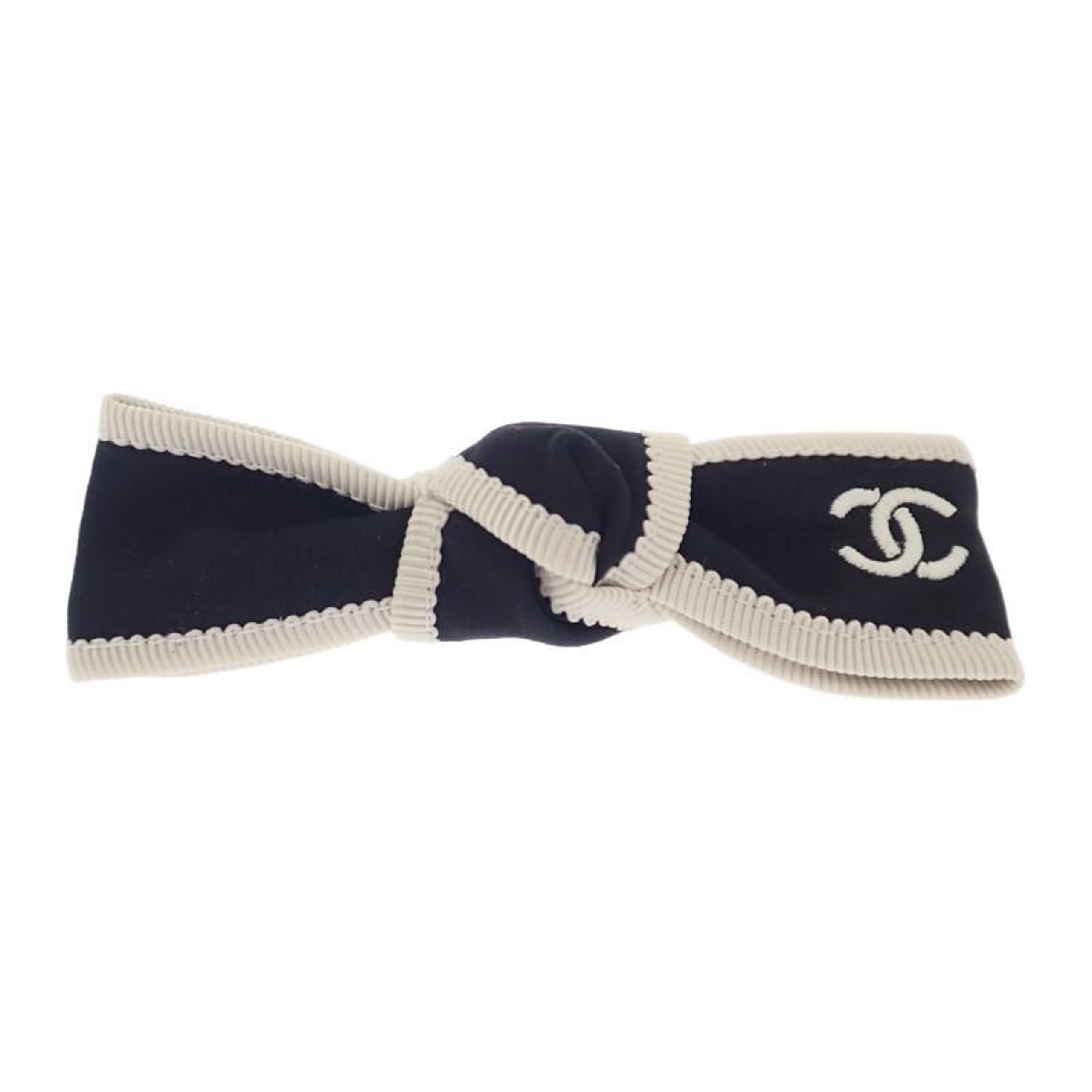 【CHANEL】CHANEL Bow Barrette Silk Black Silver Hardware