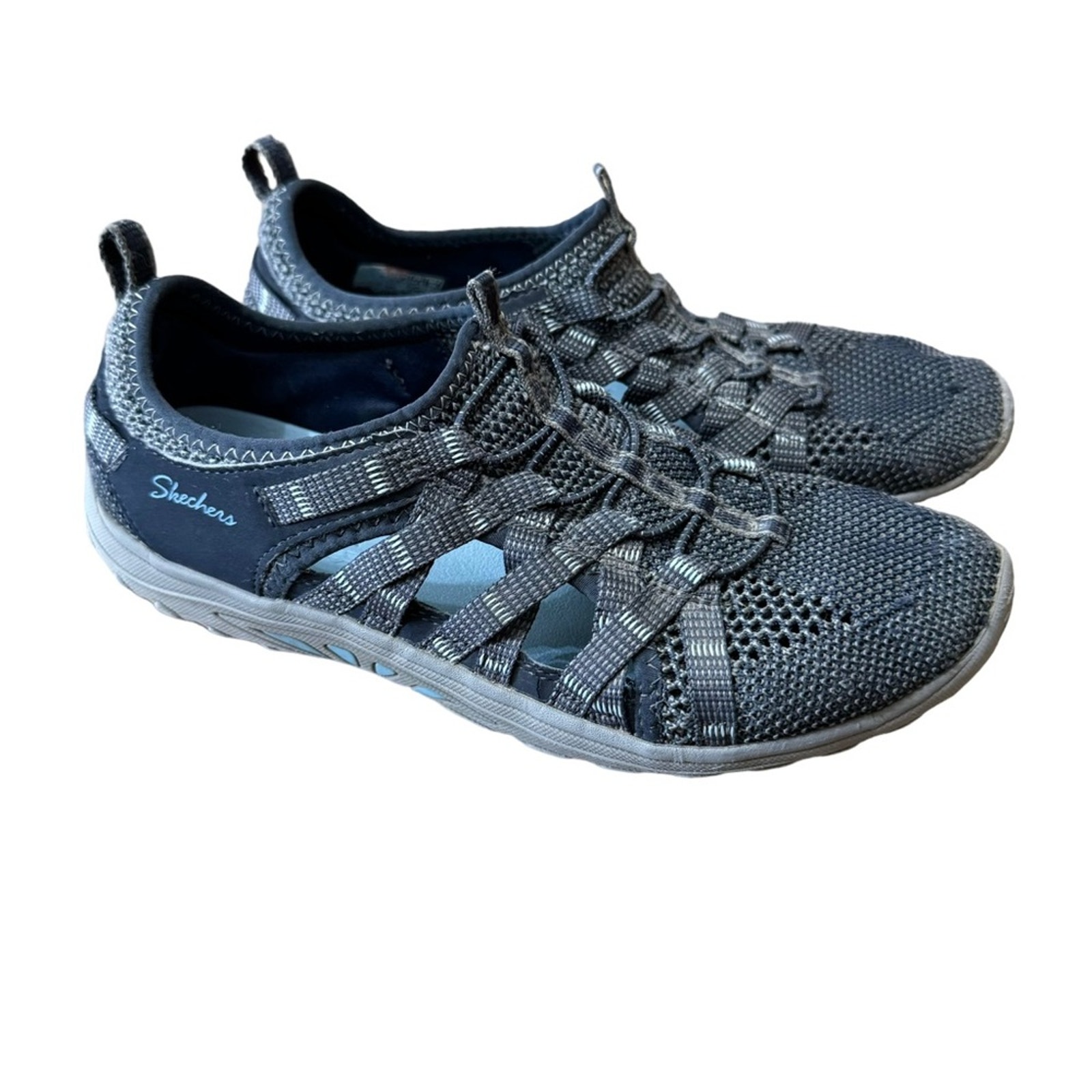 Skechers Women's Reggae Fest-Neap Knit Navy Blue Fisherman Sandal in Size 7.5