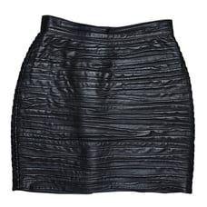 Vintage Modern Outfit Genuine Leather Midi Skirt Black Made In Italy Side Zipper