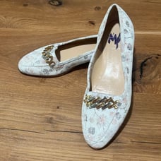 Amalfi by Rangoni Ostee White Brush Jardin Leather Flats Size 5.5 Reg. 235
