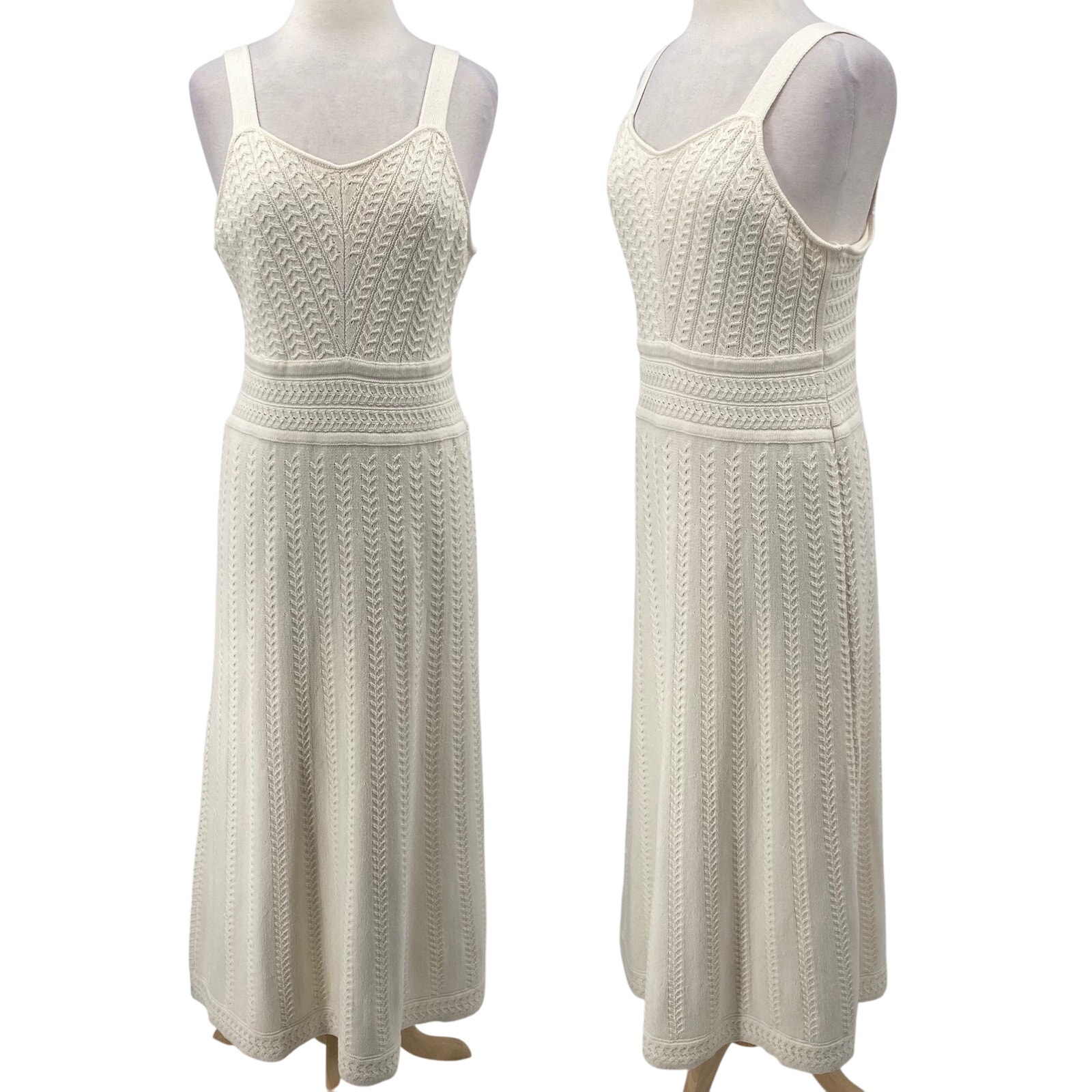 Haute Hippie Knit Crochet Dress Sleeveless Fit & Flare Midi Maxi Ivory Large