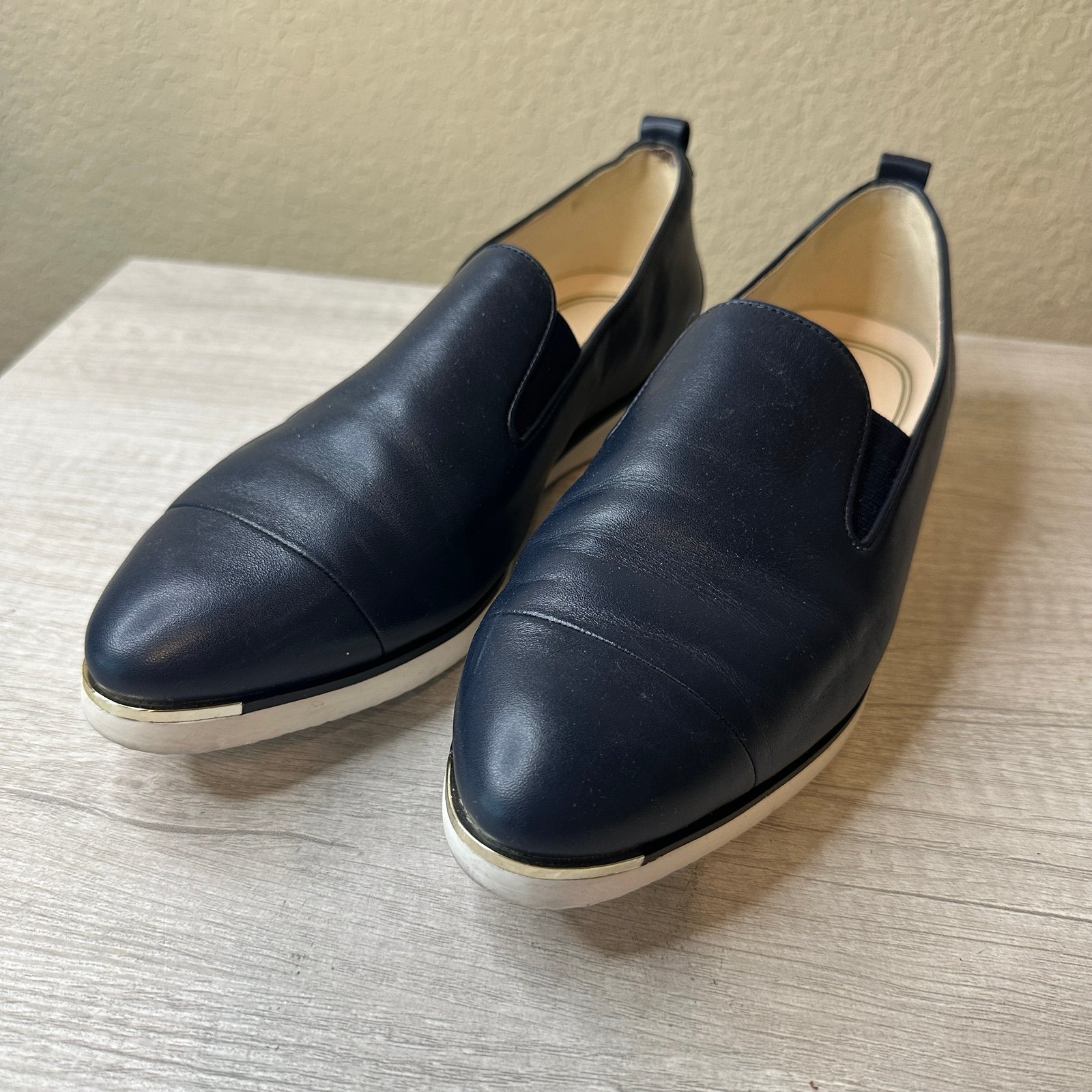 Cole Haan Grand Ambition Slip-On Navy Blue Leather Pointed Toe Loafers in Size 8