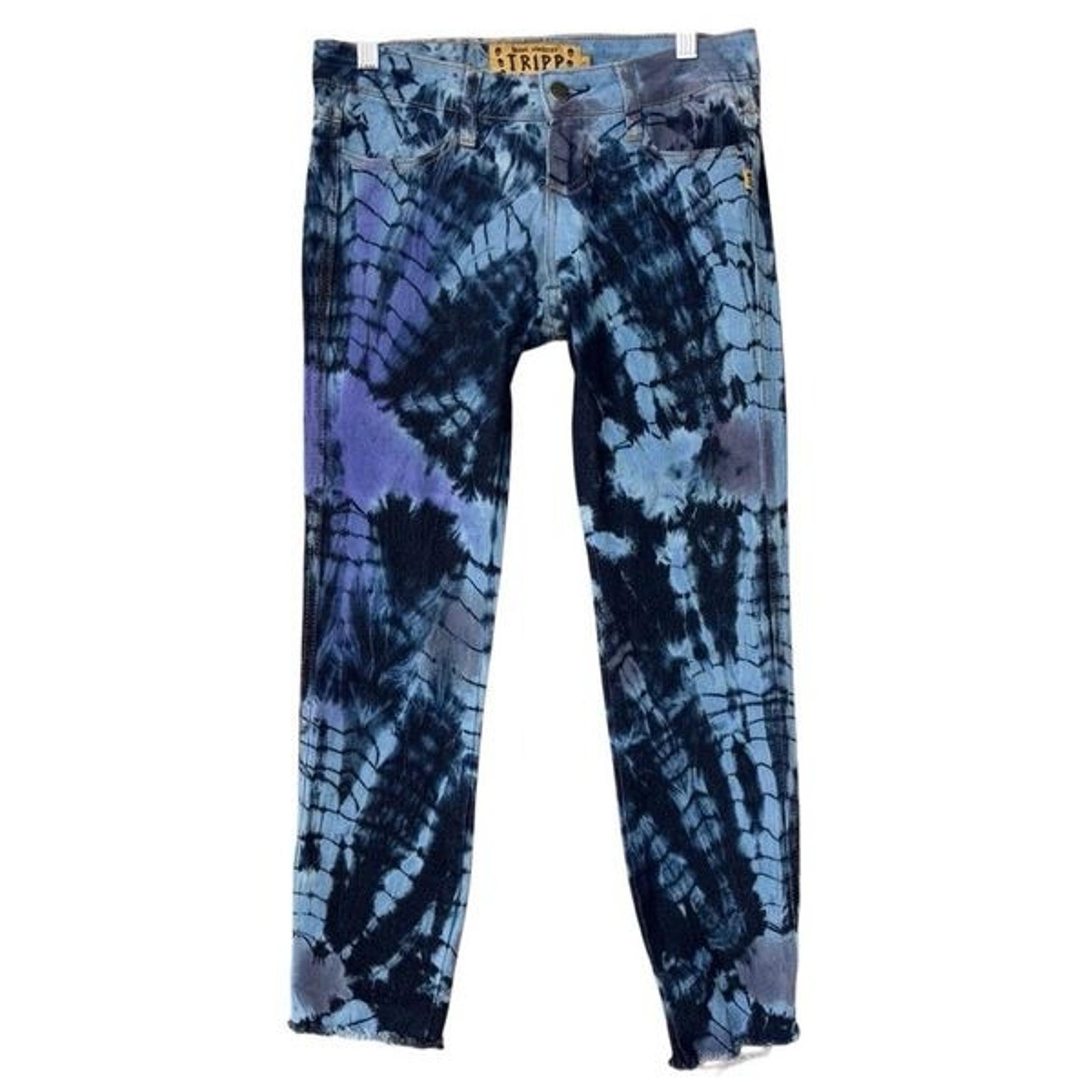Tripp NYC Daang Goodman tie-dye jeans low rise ankle frayed stretch