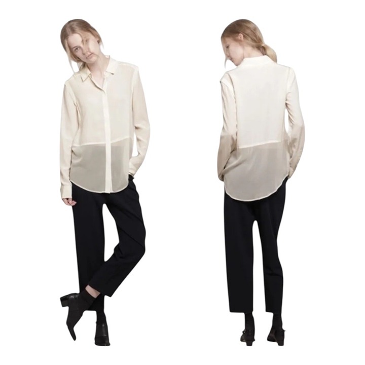 T Alexander Wang Double Layer Silk Button Up Shirt Womens Size 2 Minimalist Top