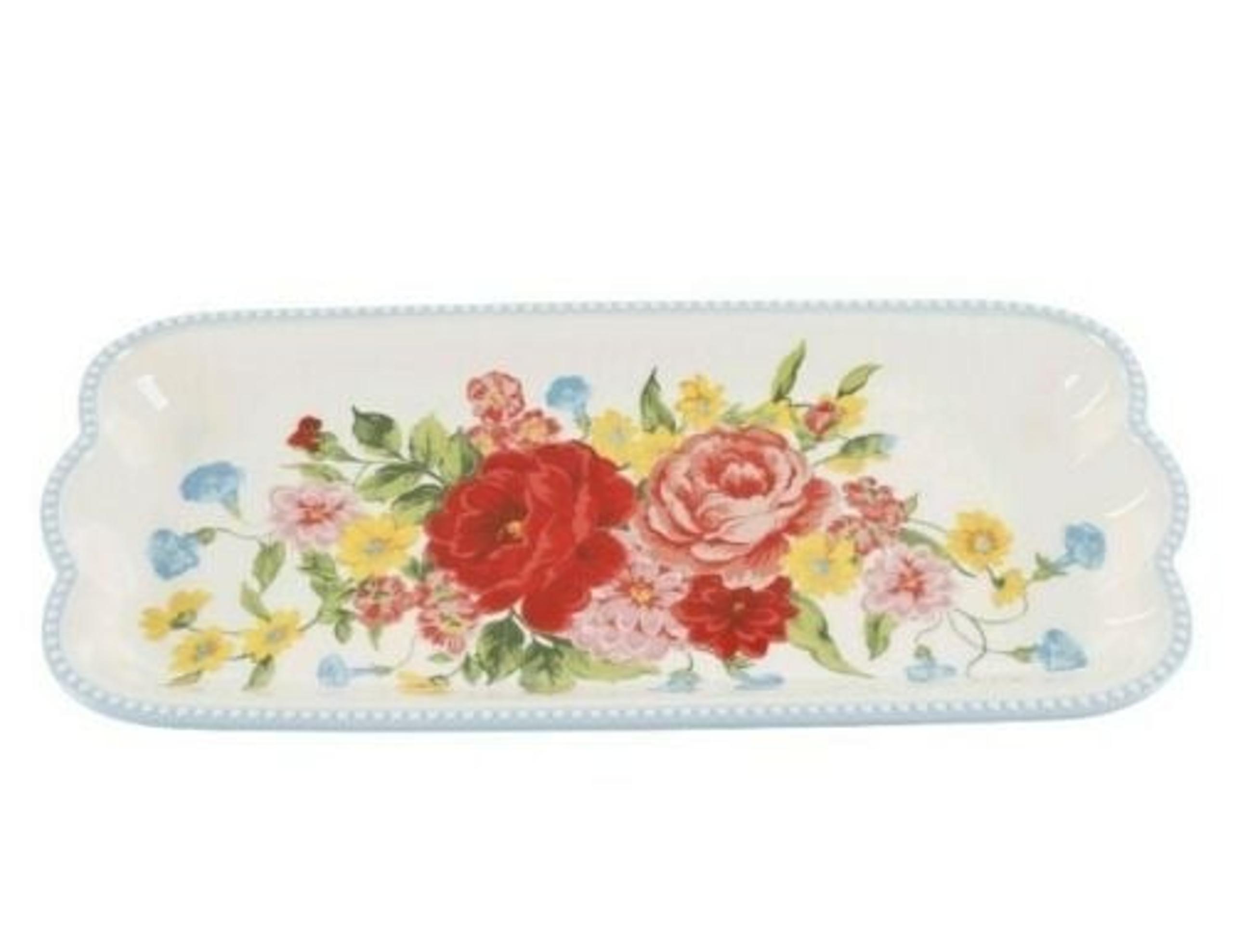 Pioneer Woman Floral Sweet Rose Narrow Platter Serving Tray 14.1"x 6.7" *New*