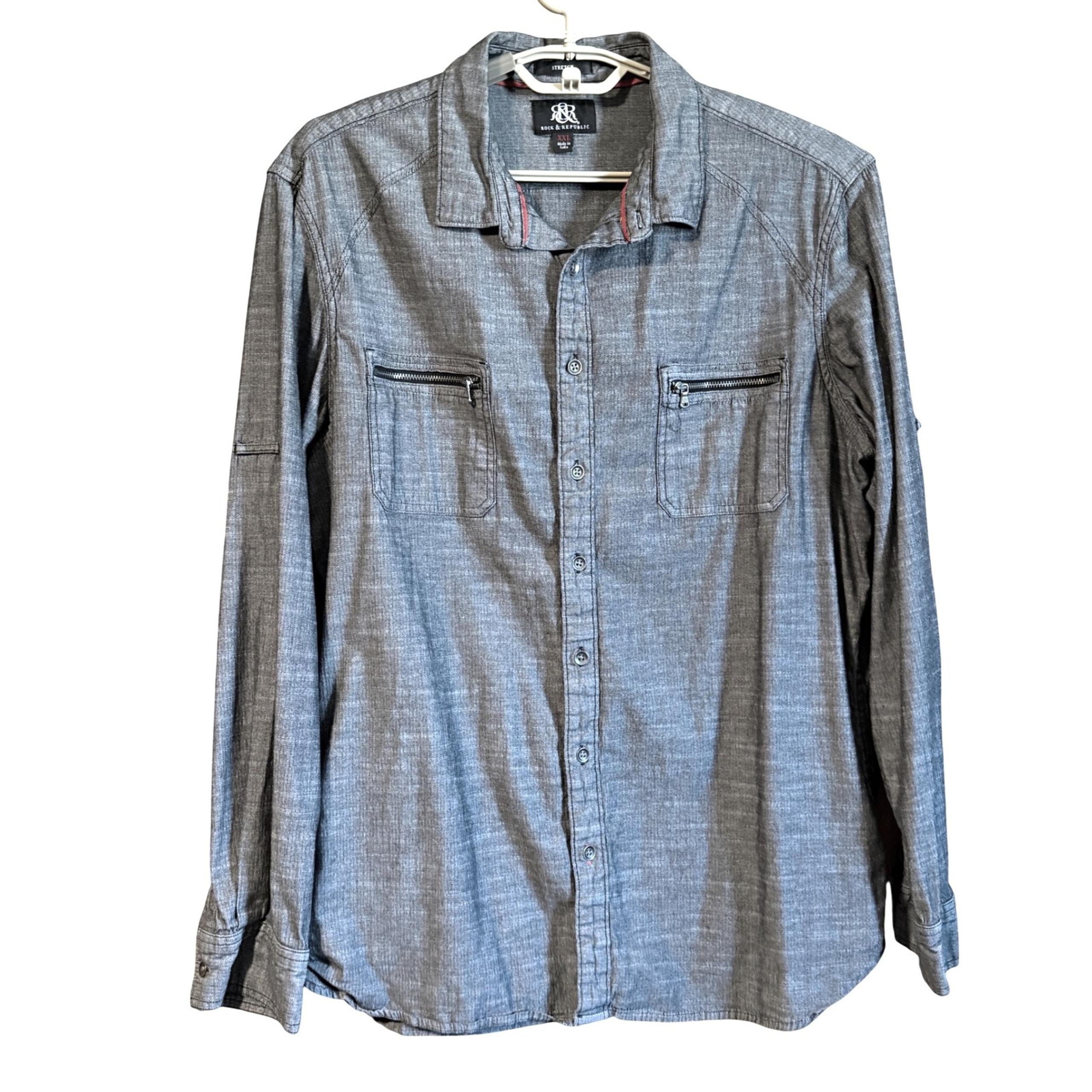 Rock & Republic 2X Chambray Shirt Stretch Long Sleeve Button Up XXL