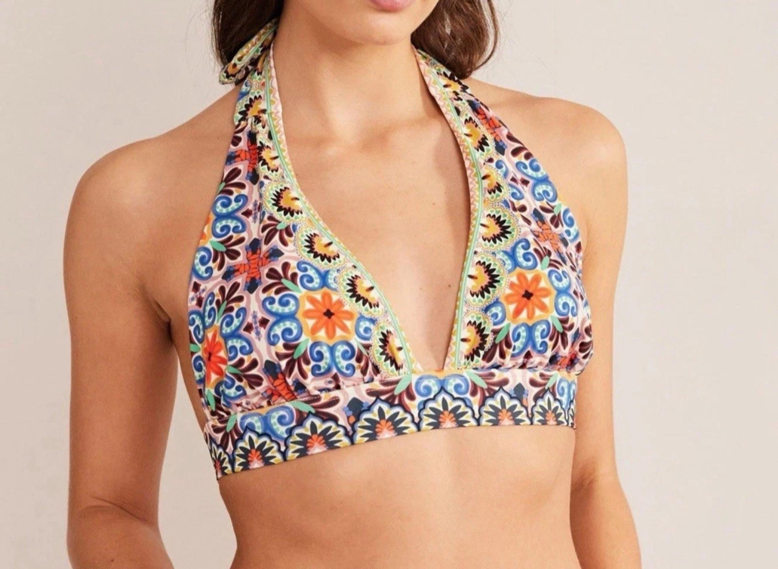 Boden Merano Bikini Swimsuit Halter Deep V Top Swim Women US 12 NEW 835