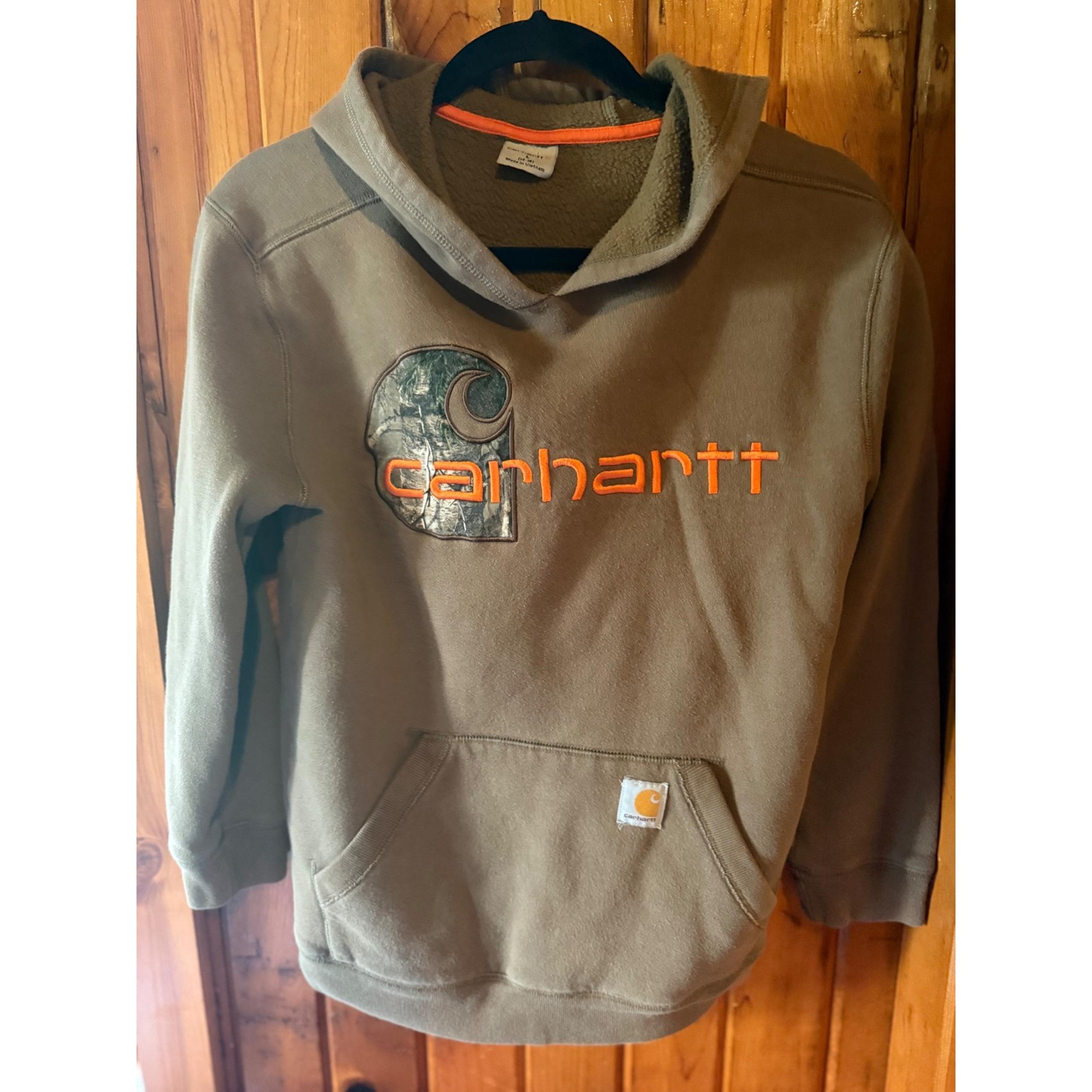 Hoodie Camo Logo Orange Kids Pullover Sweatshirt Size L 14-18 - Carhartt