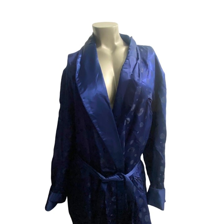 Vintage 1960's Dynasty Blue Silk Patterned Tie-Front Robe Size Medium