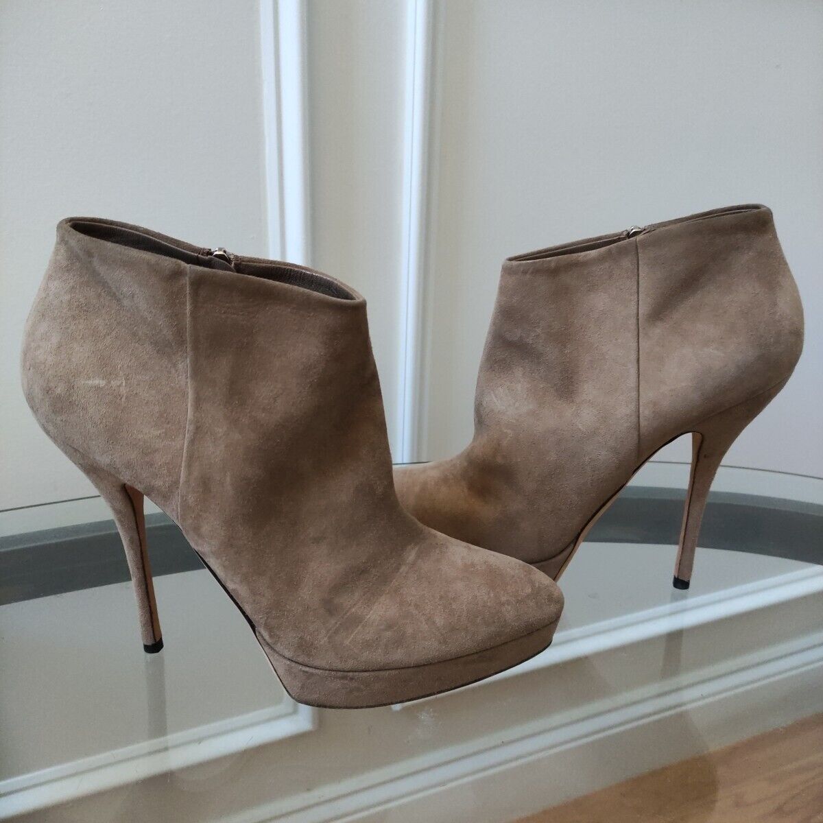 Gucci Suede Heeled Ankle Boots 40.5 Platform Boots Beige Neutral