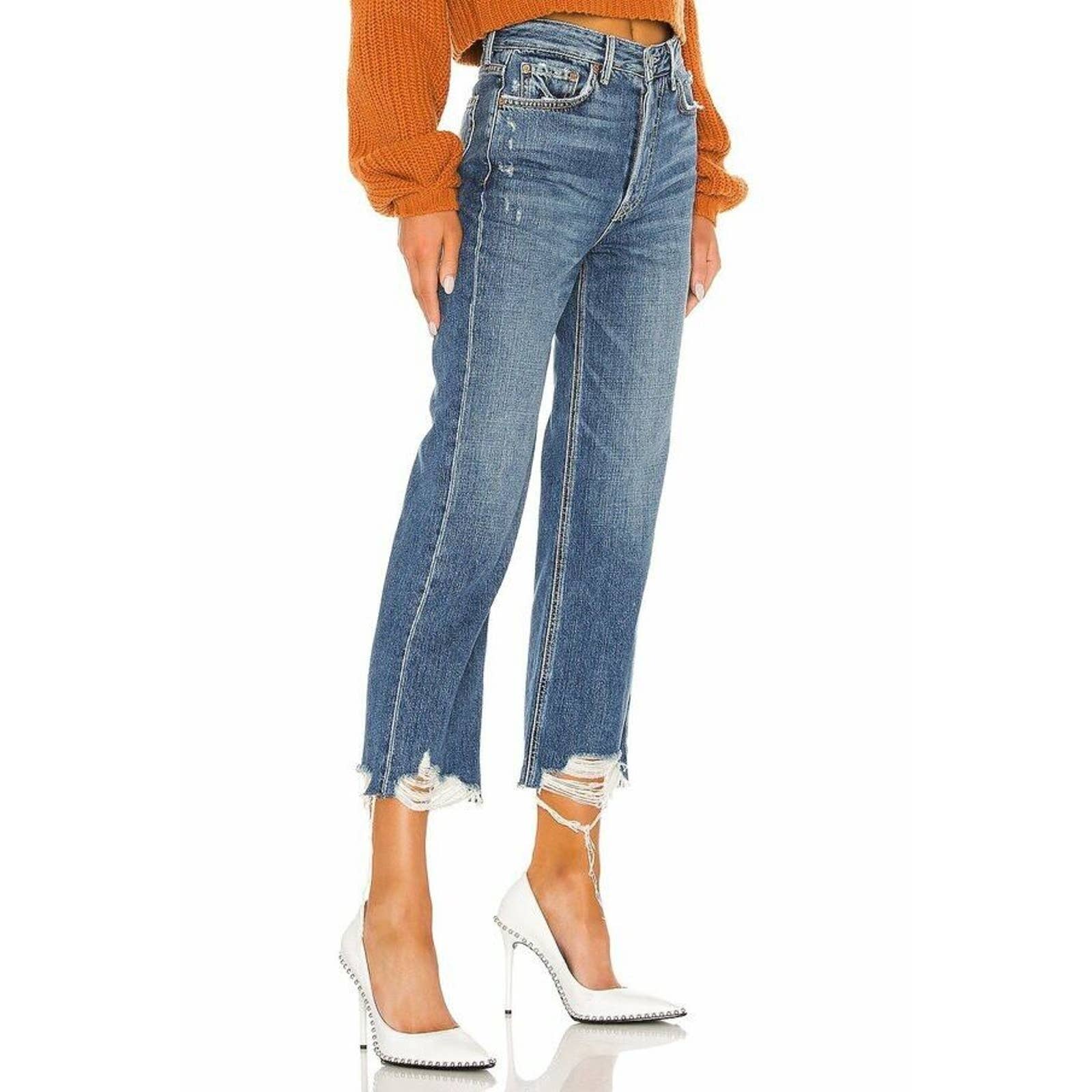 GRLFRND Bobbi Crop Wide Leg Button-Fly High Rise in what you like Jeans 28×25