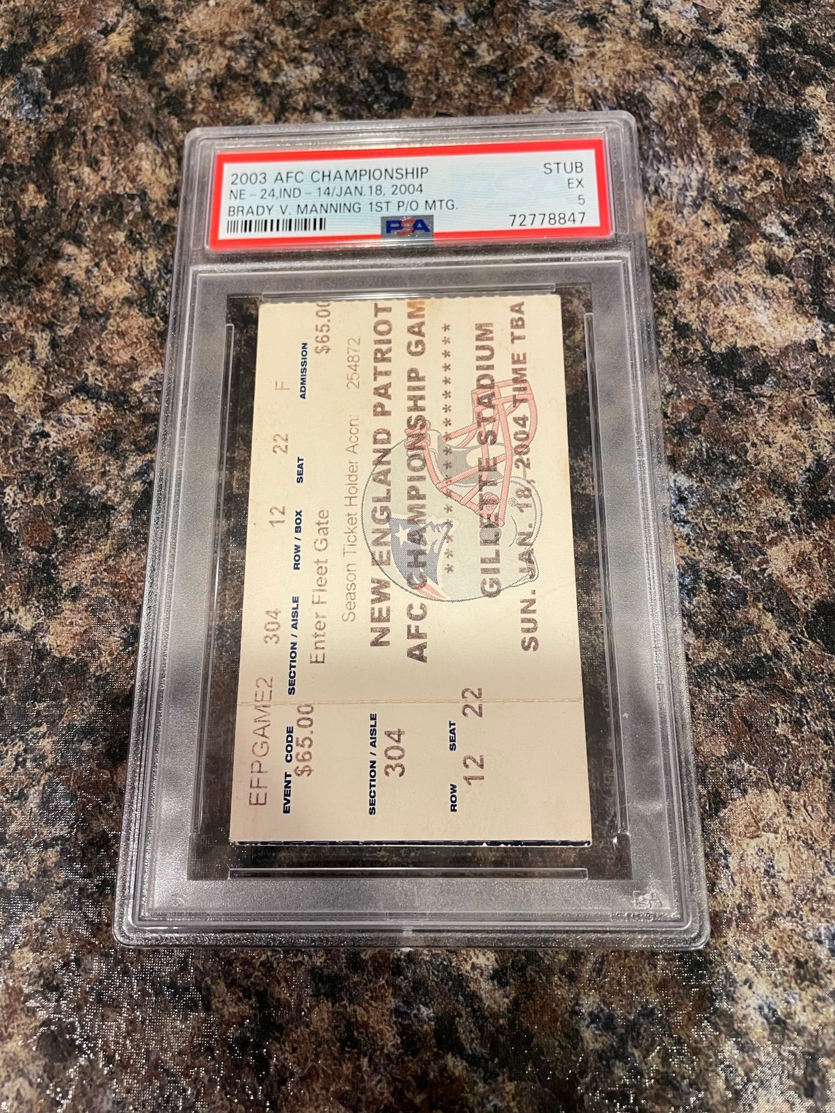 Tom Brady Patriots V Peyton Manning 2003 AFC Championship Game Ticket PSA 5 Pop1