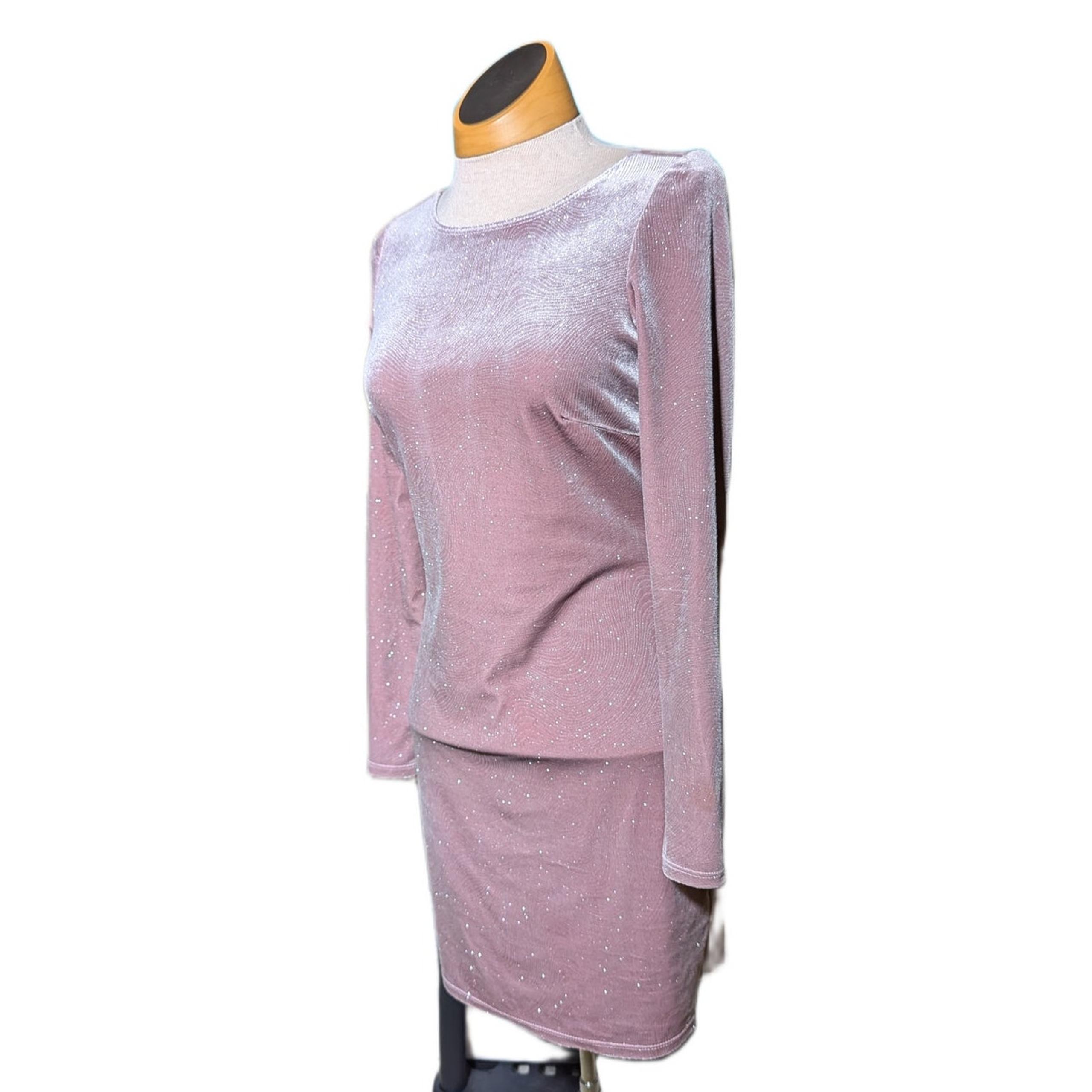Vtg Y2K Jump Apparel Pink Velvet Metallic Swirl Open Back Bodycon Mini Dress S