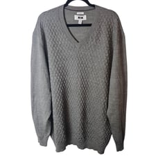Joseph Abboud Merino Wool V Neck Sweater 2XL Taupe Textured Classic Office Cozy
