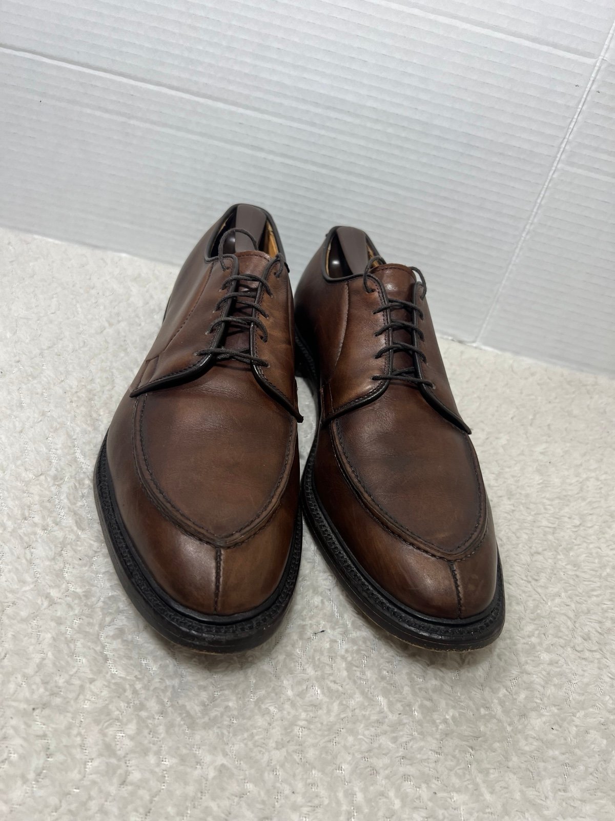 Allen Edmonds Seneca Men 10D Derby Split Toe Apron Toe Brown Leather Dress Shoes