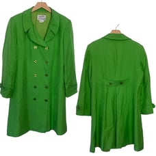 Rickie Freeman Teri Jon 14 bright green 100% silk double breasted trench coat