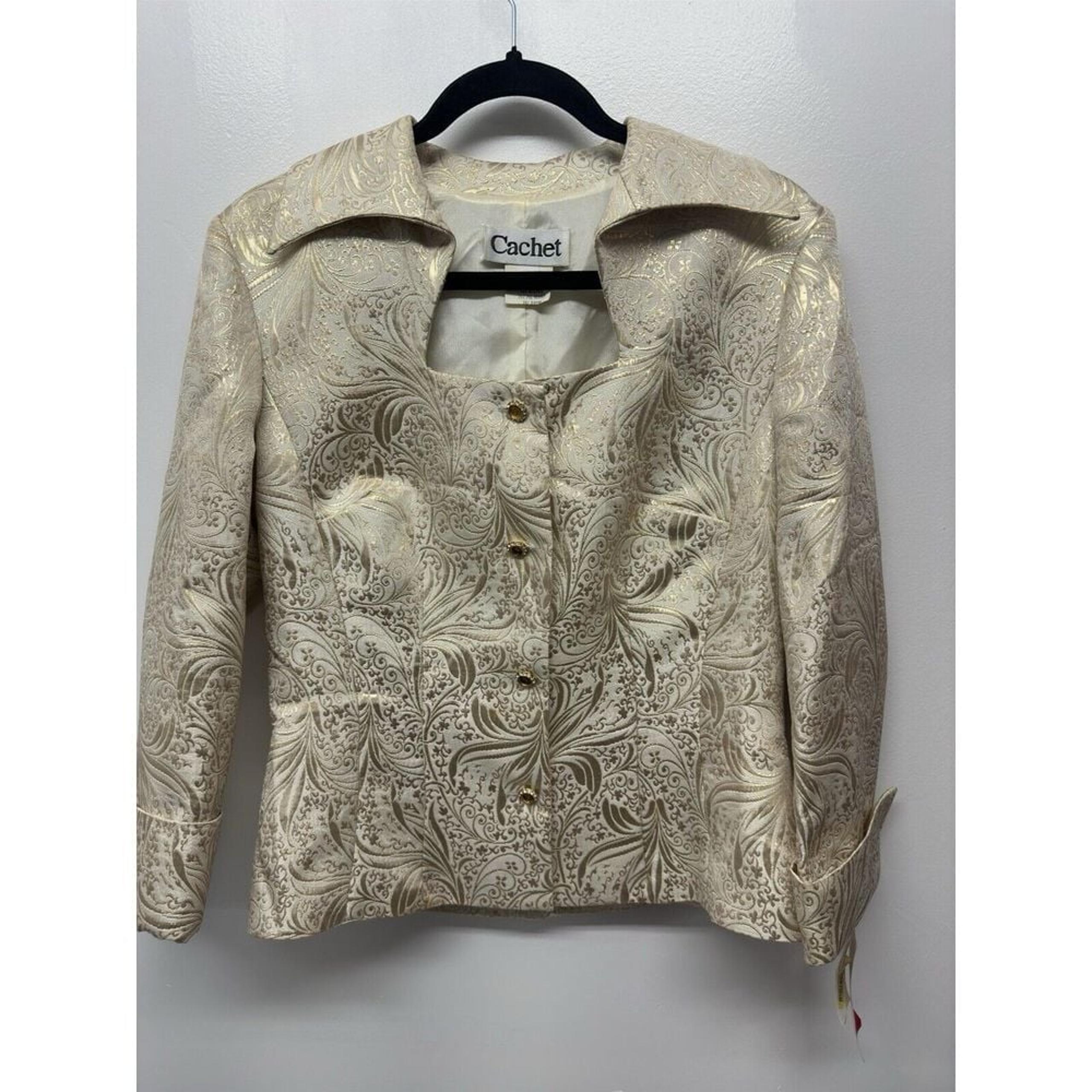 VTG Cachet Womens Brocade Cocktail Jacket Size 8 Metallic Taupe/Gold New  #30