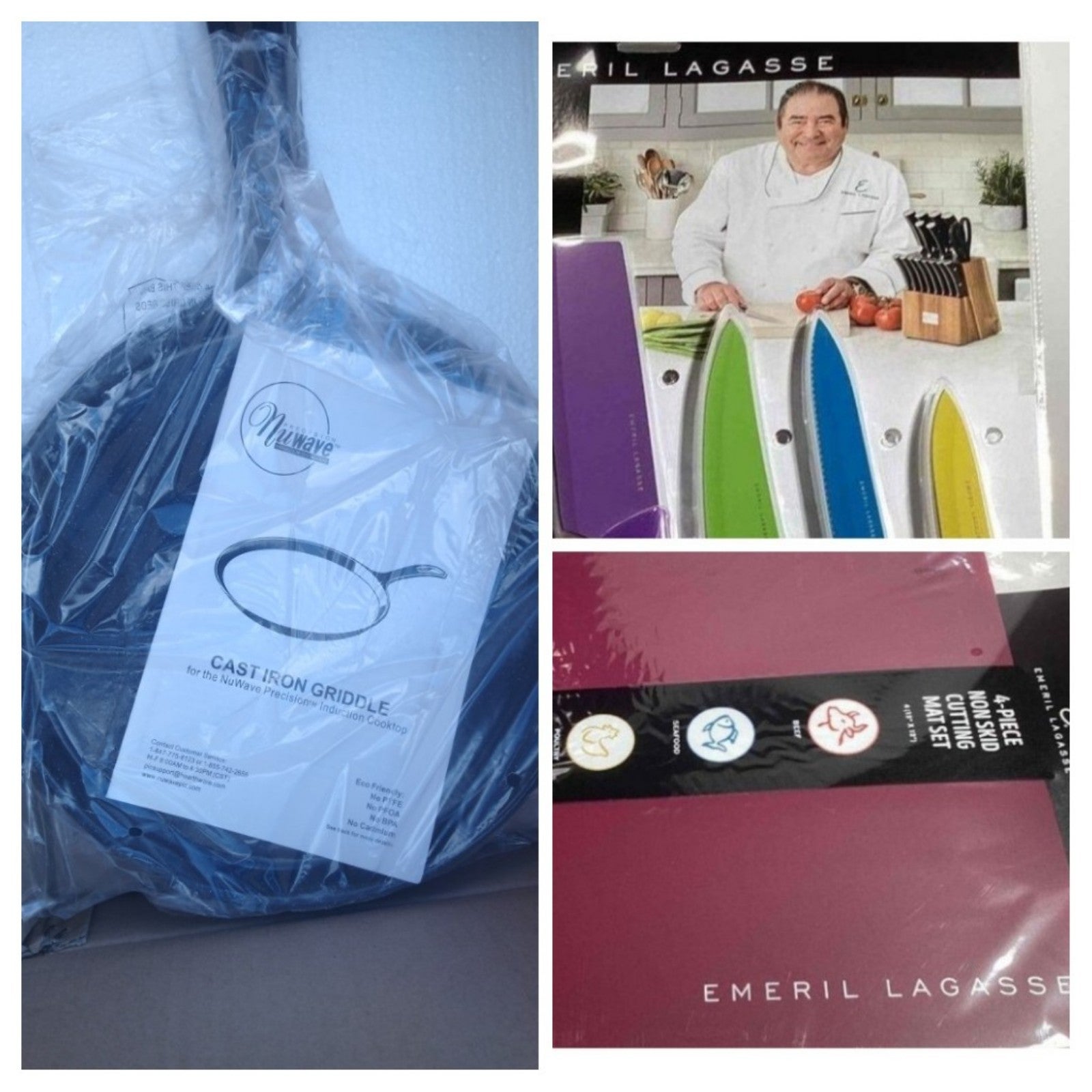 Nuwave griddle pan, multi color knife set and multi color cutting mats