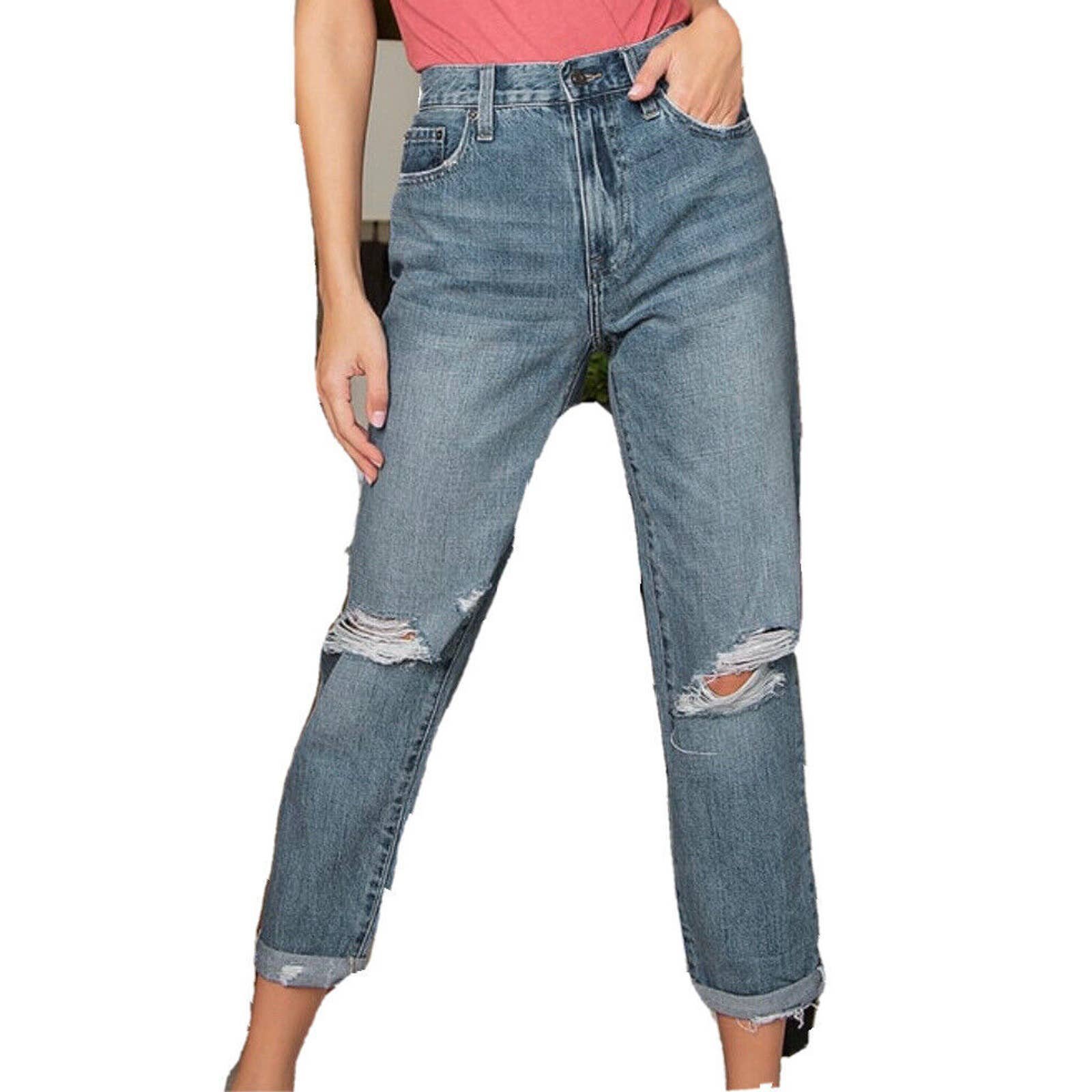 Pistola Presley 90s High Rise Relaxed Roller Distressed Blue Jeans Size 27