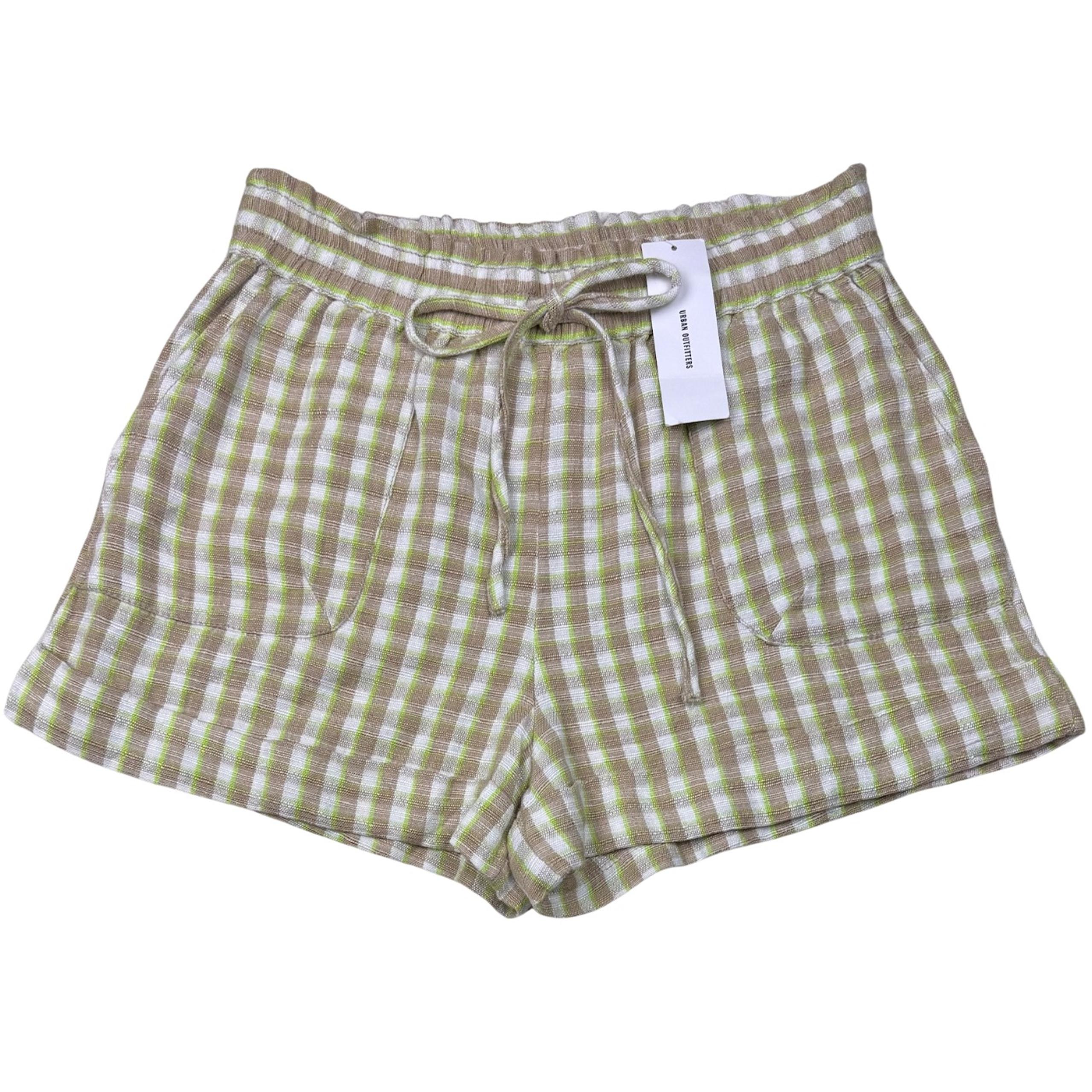 New Urban Outfitters Shorts Womens Mya Pull On Linen-Blend Plaid Medium Preppy