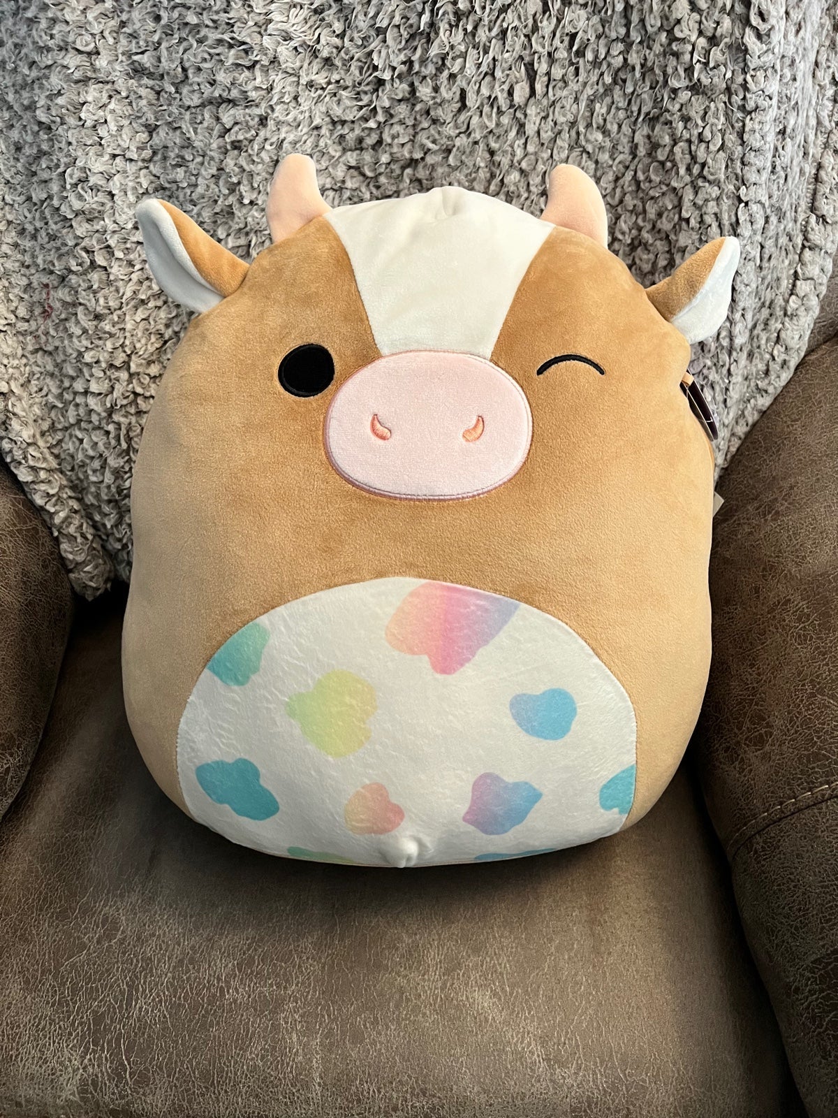 Squishmallows Griella the Cow 14” Stuffed Plush Easter Edition Rainbow Spots