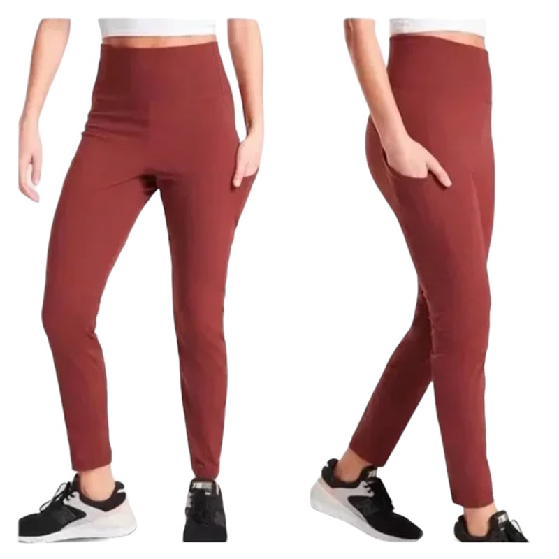 Athleta Trekkie Hybrid Crop Tights Pants Cognac Brown Reddish Undertone Size 8