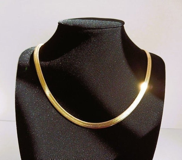18K Gold Womens 20 Necklace Flat Snake Herringbone Chain 20in Ladies Jewelry 18