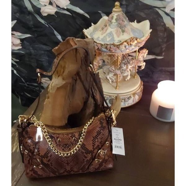 NWT~ALDO Farelix Brown Multi Animal Print Chain Accent Crossbody/Shoulder Bag