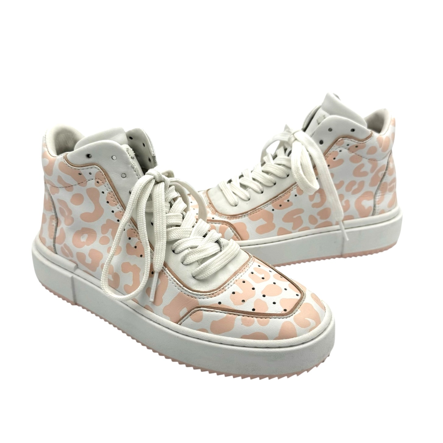 Stuart Weitzman Ryan Pink Rosewater Cheetah Leather High Top Fashion Sneakers