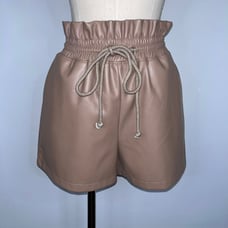 OLIVACEOUS High Waist Paper Bag Faux Vegan Leather Shorts Small NWOT Dusty Rose