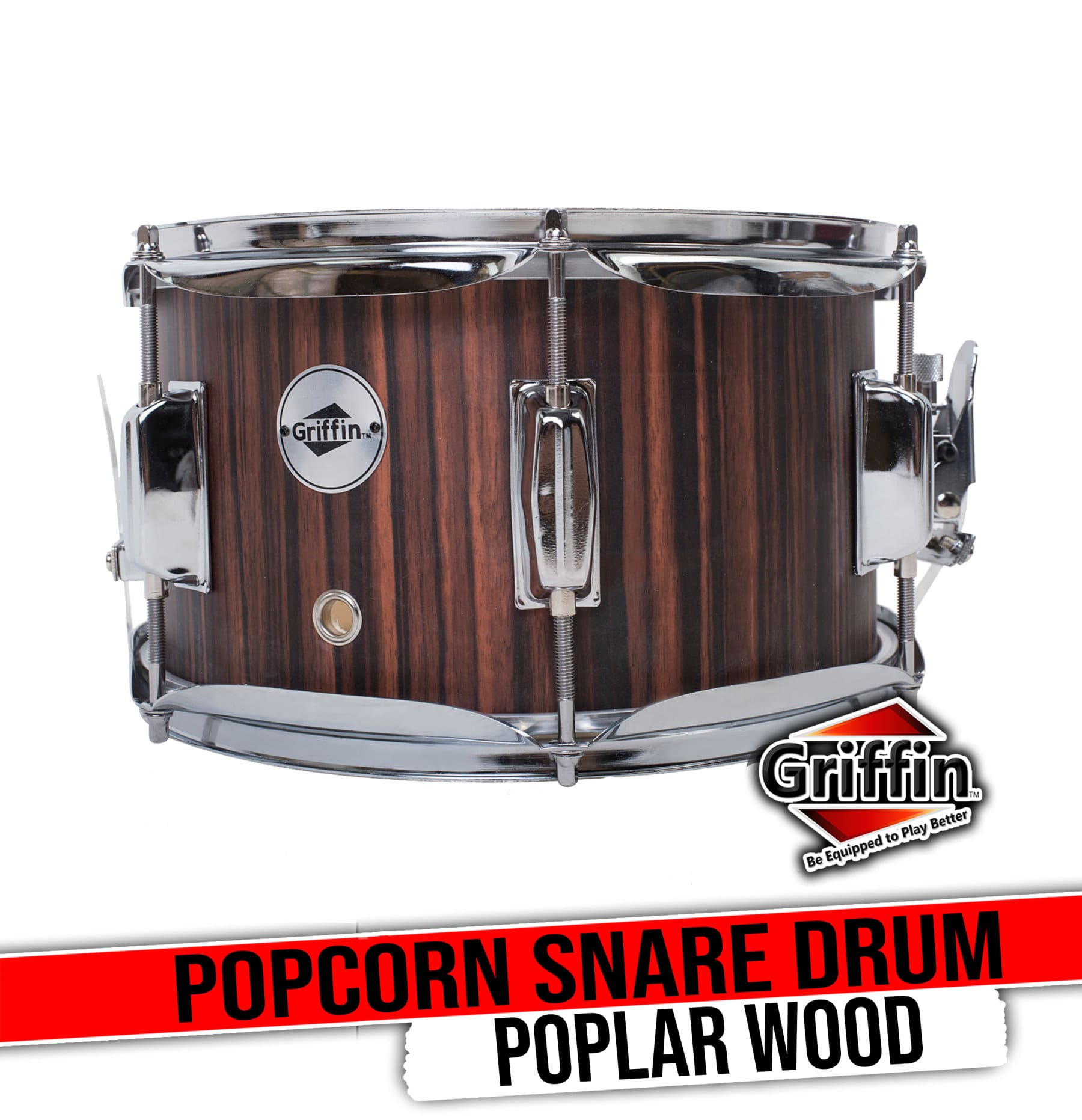 GRIFFIN Firecracker Snare Drum | Acoustic Popcorn 10x6 Poplar Mini Wood Shell