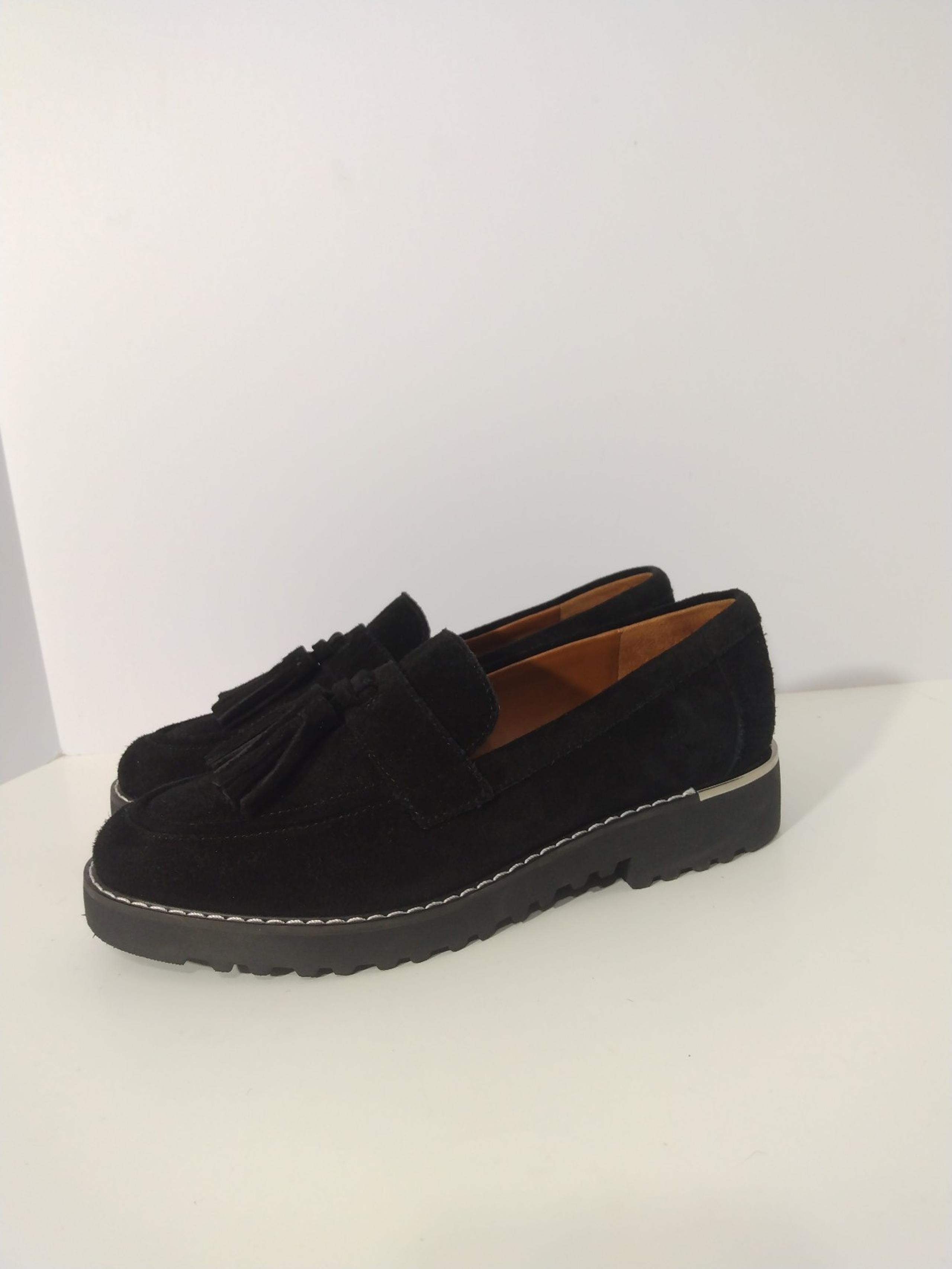 Womens Franco Sarto Carolynn Black Suede Leather Loafers W/ Tassels 7 Wide