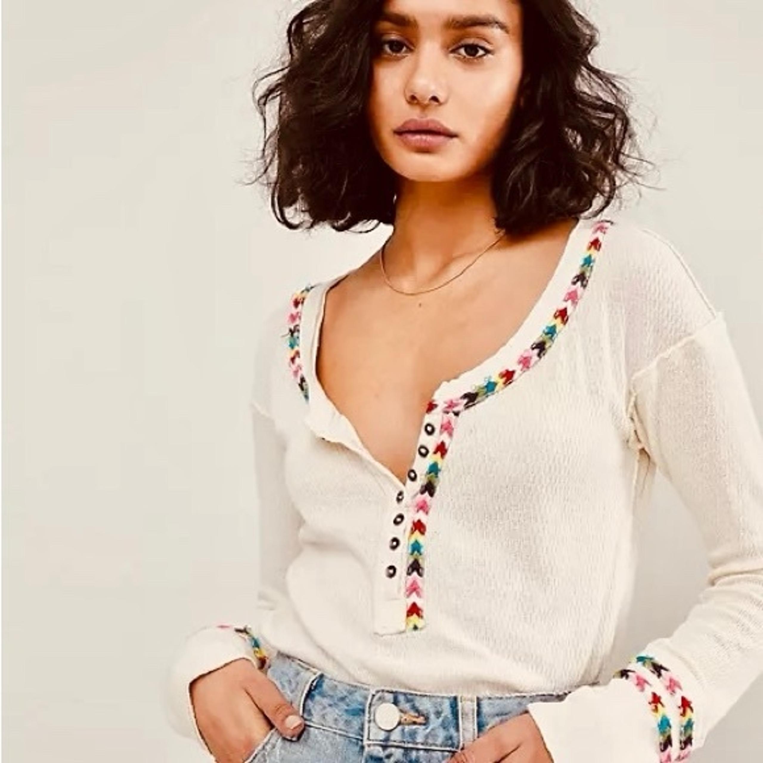 Free People Rainbow Thermal Tee