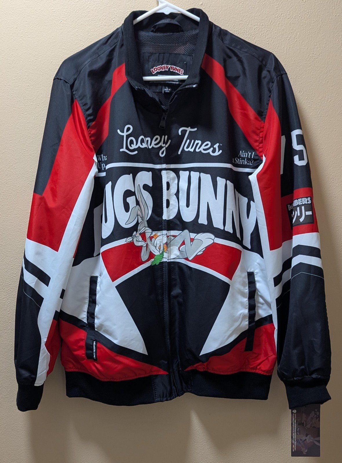 Members Only Looney Tunes Bugs Bunny Jacket Black and Red Size Large New