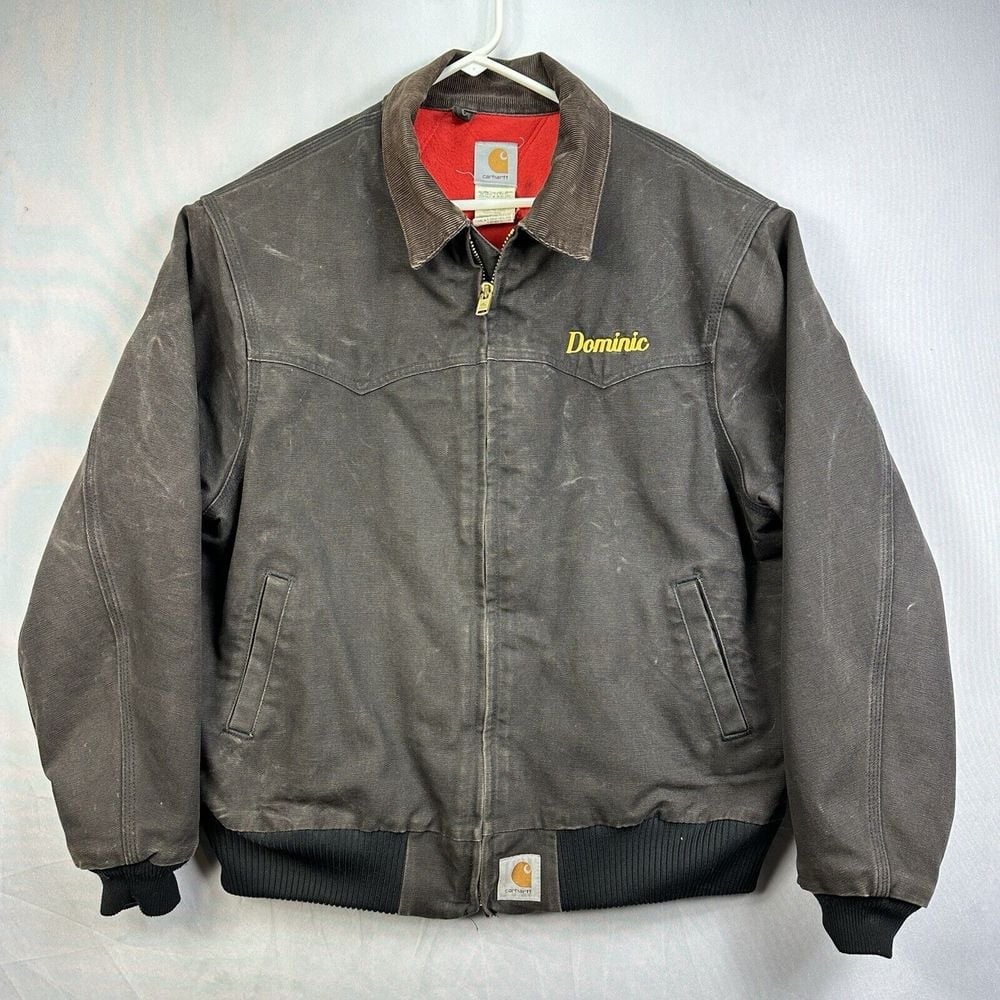 Carhartt J13 BLK Santa Fe Jacket Red Lining Mens Size XLarge Full Zip Embroider