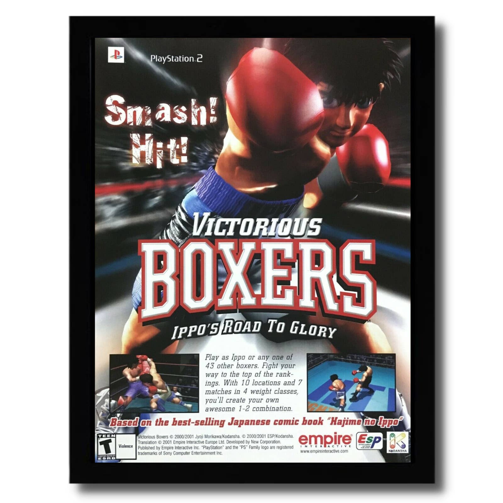 2001 Victorious Boxers Ippo's Road to Glory Framed Print Ad/Poster PS2 Game Art