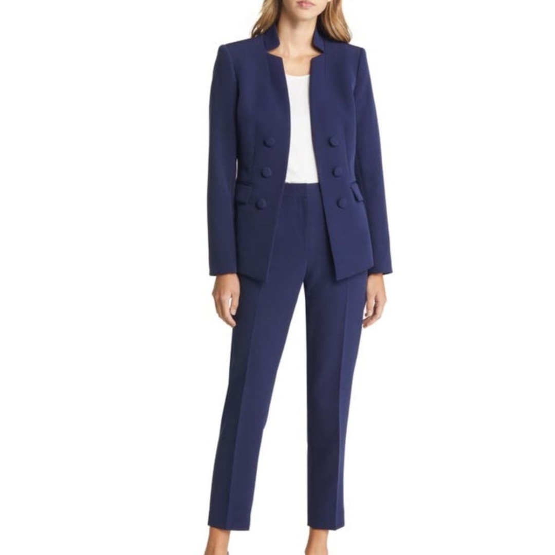 Tahari ASL Solid Faux Double Breasted Blazer Color Midnight Navy Size 4